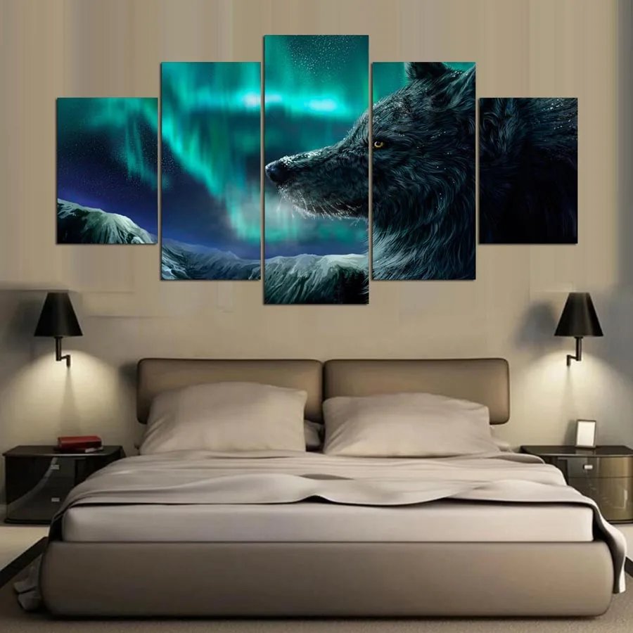 

Canvas HD Painting On Home Decoration Posters Modern Framework 5 Panel Wolf Living Room Wall Art Pictures Printed Cuadros