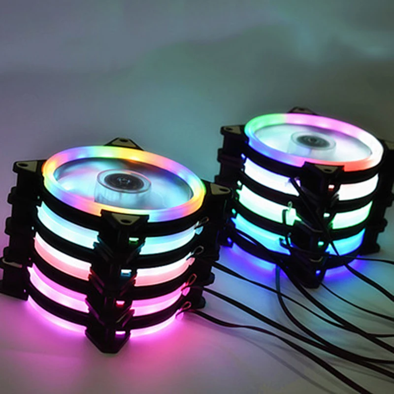 Светодиодный вентилятор для компьютера, двухсторонний вентилятор для компьютера, светодиодный светильник Аврора, вентилятор для шасси, красный, синий, зеленый, белый