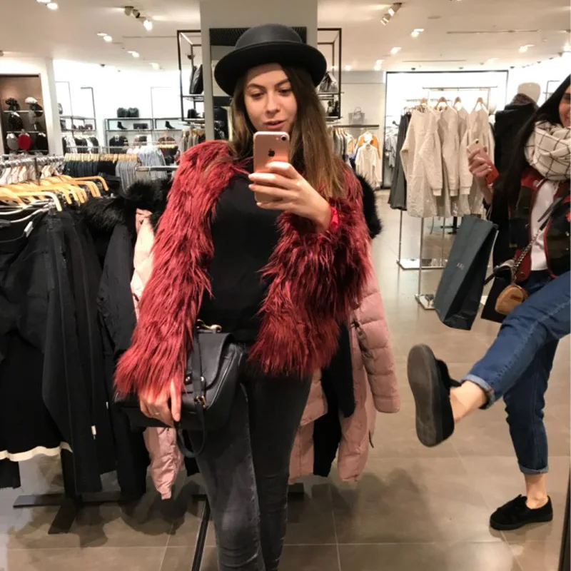 Autumn Winter jacket women Hairy Collarless Overcoat Fashion Furry Faux Fur Coat Women Fluffy Warm Long Sleeve Female Outerwear