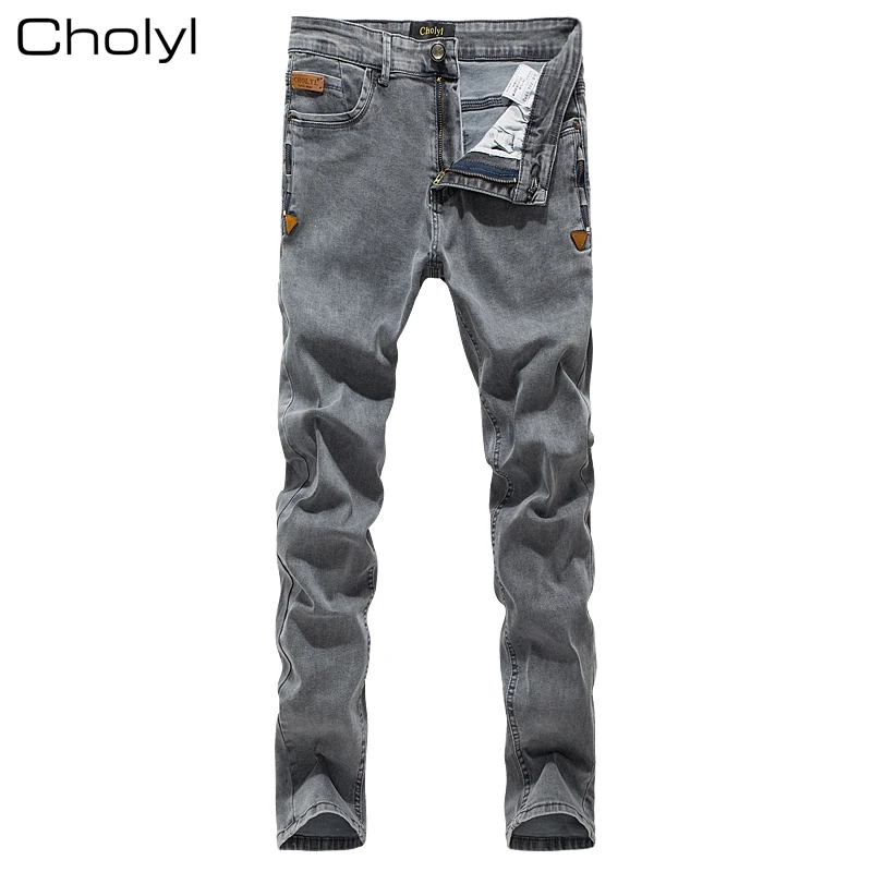 

2019 CHOLYL Men Jeans Grey Slim Skinny Man Biker Jeans with Zippers Designer Stretch Fashion Casual Pants Pencils Trousers