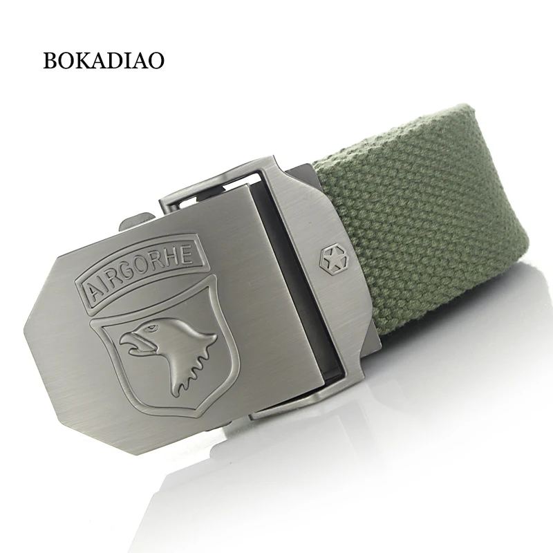 

BOKADIAO New Men&Women Military Canvas Belt Luxury Bird Metal Buckle Jeans Belt Army Tactical Belts for Men Waistband Male Strap