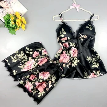 

2 PIECE printing Pajama Set sleepwear shorts Nightwear Home Clothing lace women pajamas lingerie Summer pink Polyester