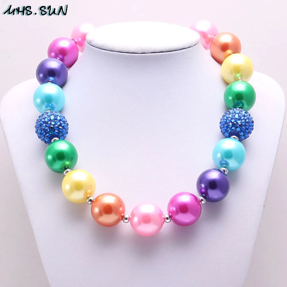 

MHS.SUN 20mm Beads Lovely Children Colorful Beaded Chunky Necklace Fashion DIY Bubblegum Jewelry For Kids Birthday Gift 1PC