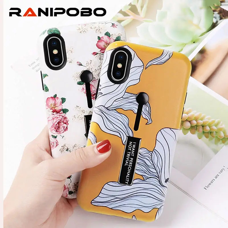 

Vintage Yellow Peony Flower Soft silicon Ring Phone Case For iphone X 6 6S Plus 7 8 Plus Case Hide Stand Holder Back Cover Gift