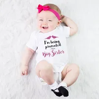 Newborn Baby Boys Girls Short Sleeve Letter Print I'm Being Promoted To Be A Big Sister Cotton Romper Summer Baby Clothes 1