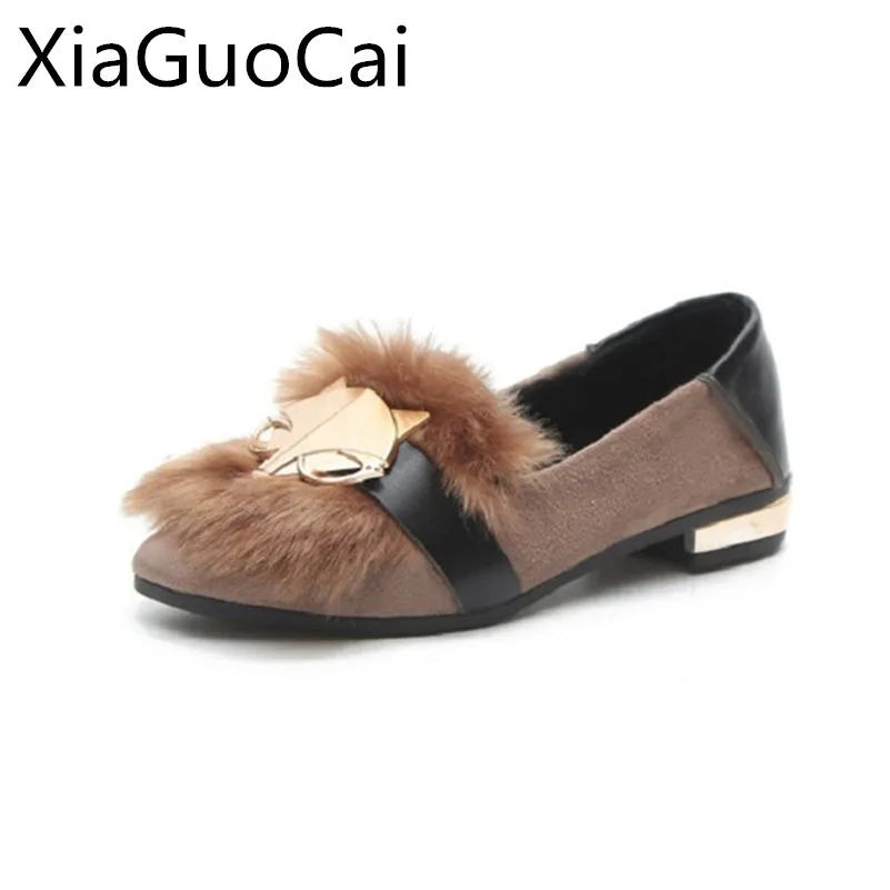 

Hot Sale Fashion Woman Casual Shoes Autumn and Winter Loafers for Ladies Metal Decoration Fashion Shoes Warm Cashmere Flats