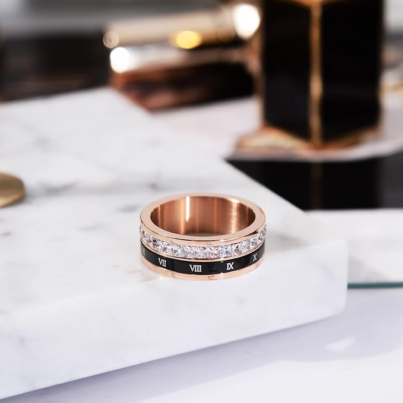 Yun ruo Новое поступление модное вращающееся циркониевое кольцо из розового золота цвет женский подарок вечерние ювелирные изделия из титановой стали высокое качество никогда не выцветает
