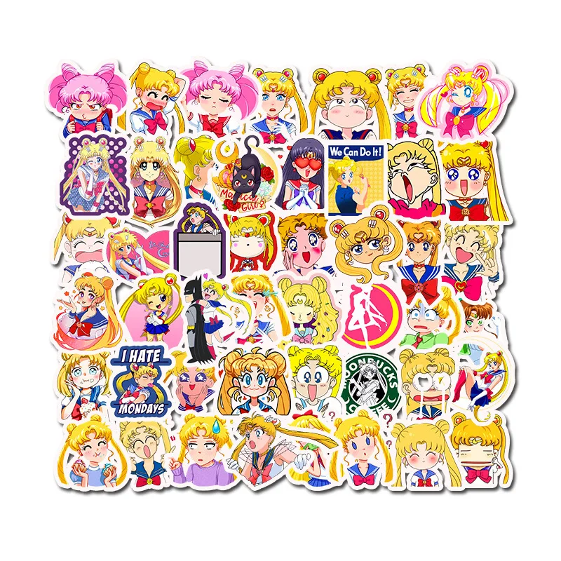 

50Pcs Japan Anime Sailor Moon Cute Label Sticker Cartoon Cute Girl Scrapbook Decor PVC Stationery Scrapbooking Toys Stickers