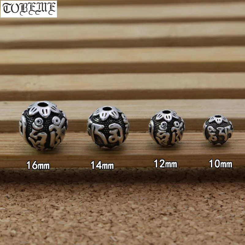 

Handmade 925 Silver Tibetan Six Words Proverb Beads Sterling OM Mantra Beads Solid Silver Buddhist Words Beads Mala's Markers