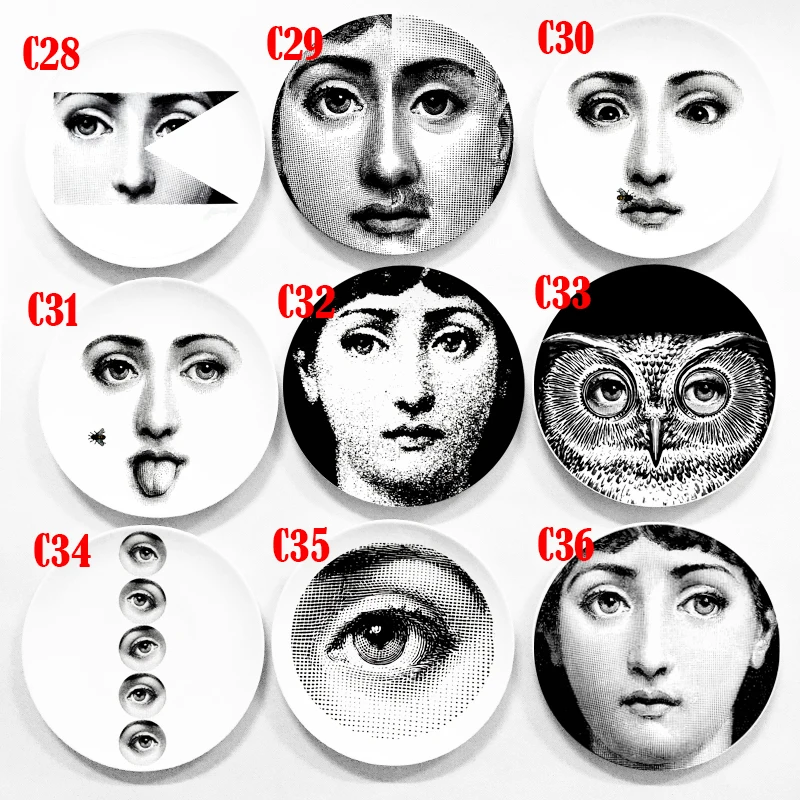 Rosenthal Piero fornasetti тарелки черно-белые иллюстрации подвесные блюда образец комнаты/дома/отеля Декор Кавальери лицо Керамические ремесла