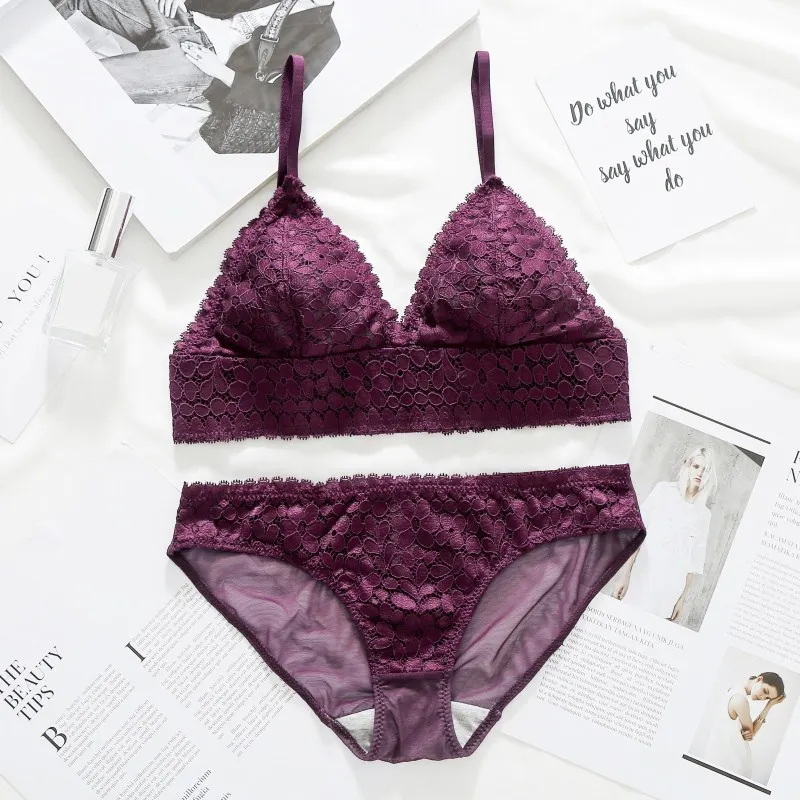 Women Lingerie Triangle Cup Sexy Lace Bra Set Underwear thin Push Up Brassier Comfortable Transparent Briefs Sets