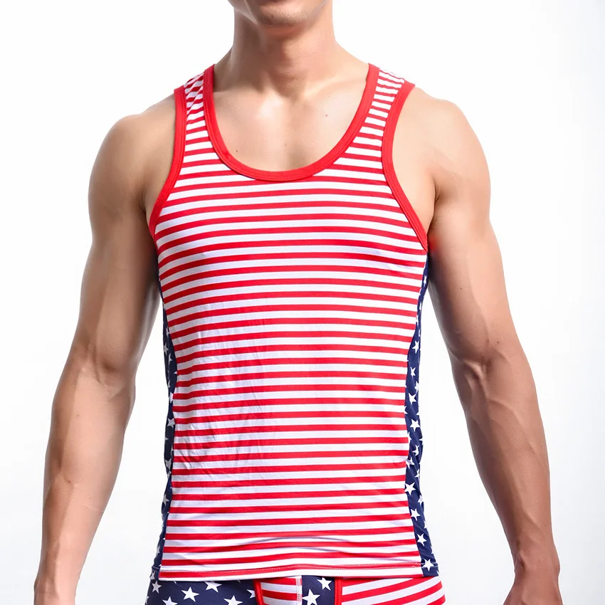 

2017 Summer American Flag Stretch Cotton Man Fitness Singlet Bodybuilding Sleeveless Tank Tops Vest Size S M L XL