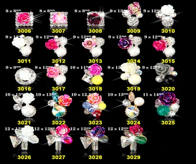 24 Дизайна Оптом 7*10 мм 100 шт смешанные 10 шт Сплав 3d дизайн ногтей розы цветы ювелирные изделия Кристаллы для ногтей Стразы