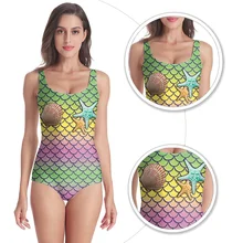 One Piece Swimsuit Mermaid Star Fish Scales Printed Sexy Swimsuit Women Bathing Suit Women Plus Size Swimwear Modest Swimwear XL