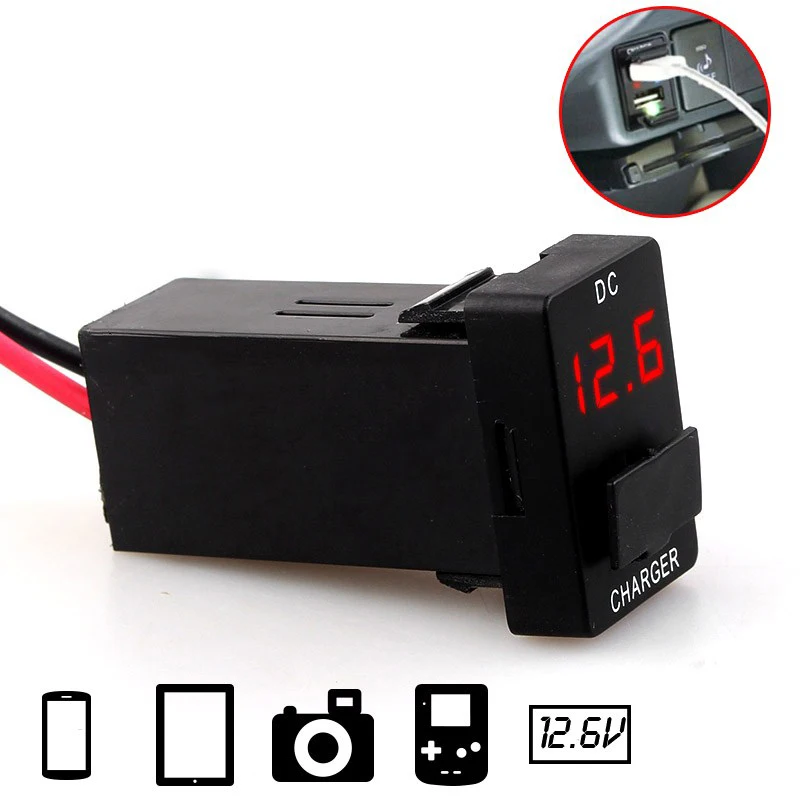 12V 2.1A зарядных порта USB для автомобиля Зарядное устройство светодиодный светильник Напряжение Дисплей для Защитные чехлы для сидений, сшитые специально для Toyota Corolla Auris Левин Camry Reiz RAV4 неразрушающего модификации