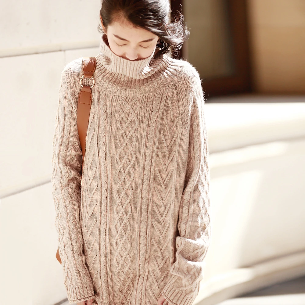 Col Femmes Vintage Roulé Câble Tricoté Chèvre Irinaw915 Pull Automne Et Arrivée Longue Robe Dark light Nouvelle Cachemire 2018 Laine D'hiver De nPkXO80w