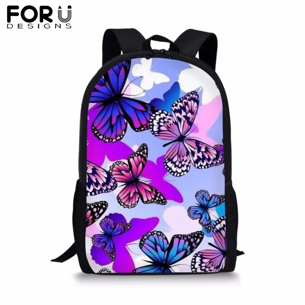 FORUDESIGNS/красочные бабочки ортопедии школьный рюкзак сумка для мальчиков и девочек 16 дюймов мягкий рюкзак подросток Студент Книга сумка Mochila