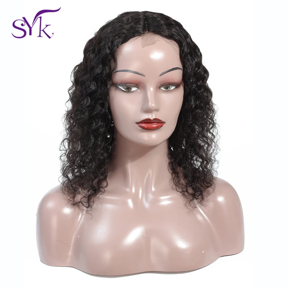 

SYK Deep Wave Short Human Hair Lace Closure Wig 8"-14" Average Size 4Ч1 Size 130% Density Lace Front Wigs Non Remy Peruvian Hair