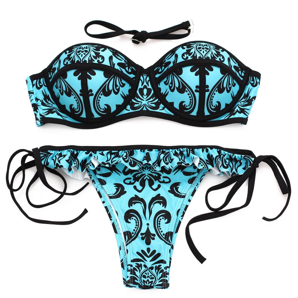 Push Up FLOWER BIKINI SET 2017 Retro two pieces swimsuit red micro