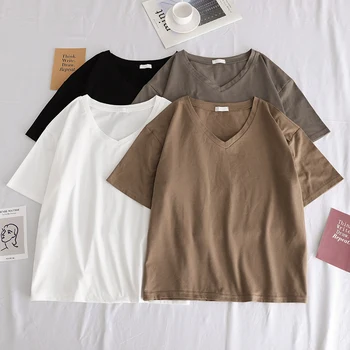

2020 summer Simple solid all-match tshirt korean Women soft T shirt harajuku Short Sleeve t-Shirts Female Casual black white top