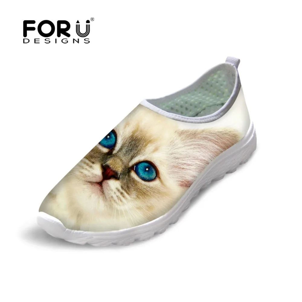 Forudesigns женщин летние квартиры обувь белые кошки печати девушки сетки обувь для ходьбы удобные женские мокасины ленивые ботинки