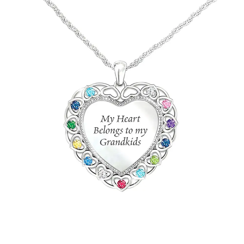 Multipurpose Grandkids Colorful Birthstone Love Heart Shape Pendant Women Necklace Jewelry | Украшения и аксессуары
