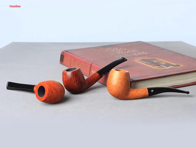 ft4-Briar Wood Tobacco Pipe 9mm Activated Carbon Bent Type Arylic Mouthpiece 148mm Length