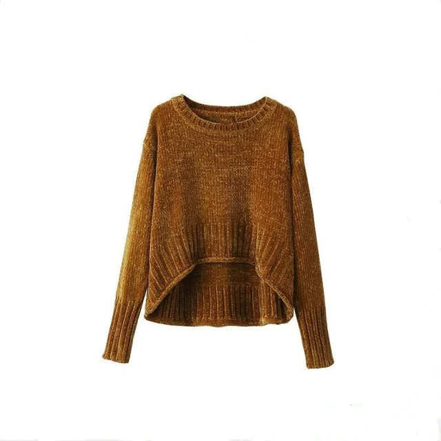 Fashion 2017 Early Spring Chenille Sweater O neck Long Sleeve Loose Pullover Front Short Back Long