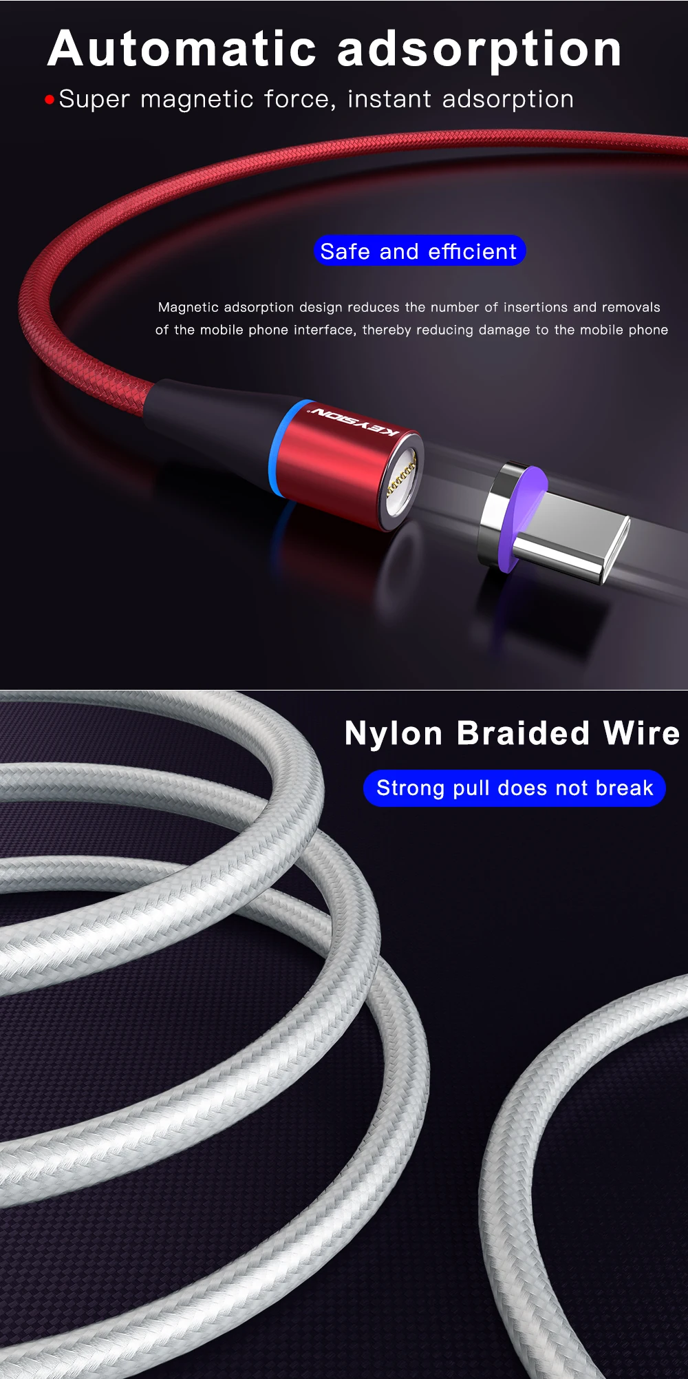 KEYSION USB-C Магнитный кабель для samsung A70 A50 A30 A20 Xiaomi Mi 9T K20 провод для быстрого заряда тип-c Магнитный кабель для зарядки телефона