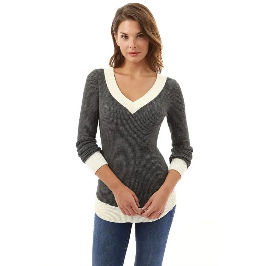 CHAMSGEND женский свитер с v-образным вырезом и длинным рукавом на каждый день, женские модные топы, Прямая поставка 1F5