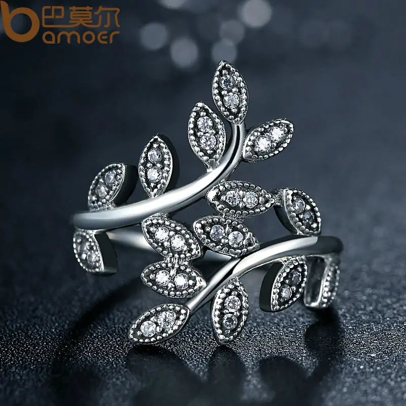 

Silver Color Sparkling LEAVES SILVER RING WITH CUBIC ZIRCONIA for Women Jewelry PA7206