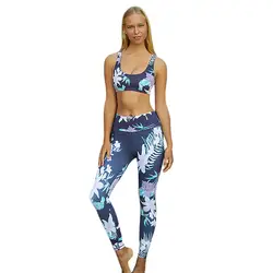 Новый Sportings костюмы леггинсы для Для женщин Цветочный принт высокие эластичные Фитнес Двойка топ + леггинсы Для женщин тренировки Леггинсы