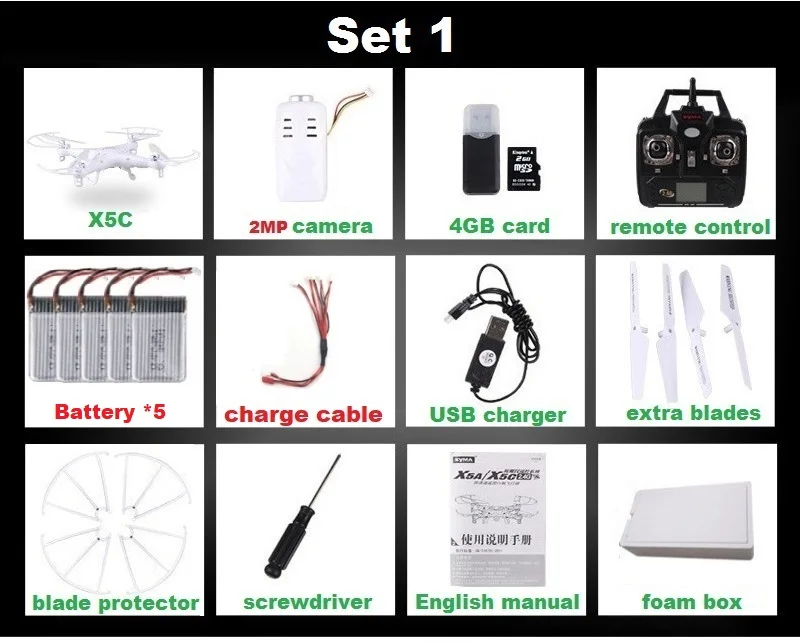 SYMA X5C(обновленная версия) RC дрон, контролирующийся в 6 осях, с пультом дистанционного управления, вертолет мультикоптер с 2-мегапиксельной HD камерой или X5 без камеры - Цвет: Set1 X5C 2MP 5B F