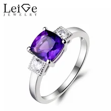 Leige Jewelry Natural Amethyst Ring Wedding Ring Purple Gemstone Cushion Cut 925 Sterling Silver February Birthstone for Women