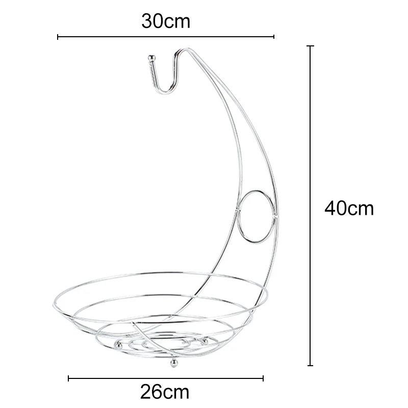 Newly 2 in 1 Banana Hanger Fruit Bowl Iron Holder Storage Basket Stand Hook Kitchen Storage TE889