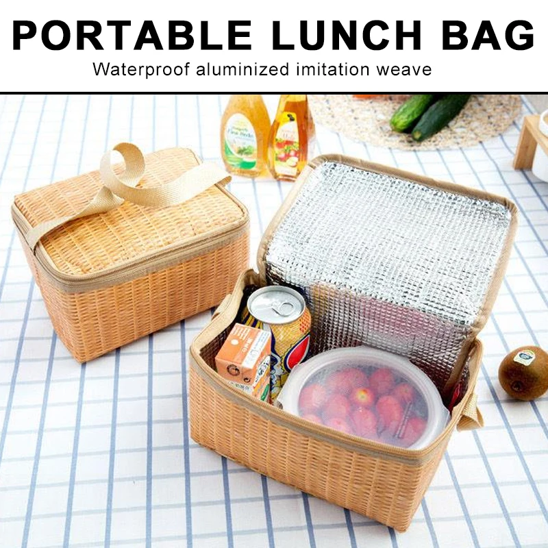 

Insulated Cooler Bag Imitation Rattan Woven Camping Waterproof Heat Preservation Picnic Outdoors Travel Refrigeration Practical