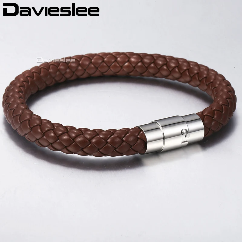 Davieslee Bracelets for Men Black Brown Braided Cord Rope Stainless Steel Clasp Man-made Leather Mens Bracelet 4/6/8mm LLBM118A - Image 5