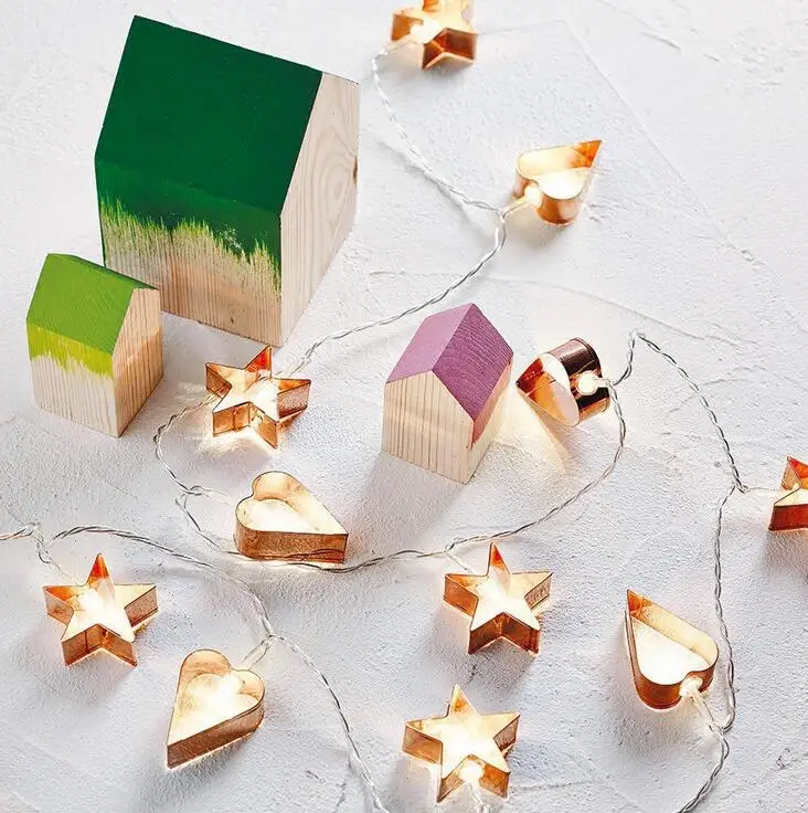 Battery Powered 10Copper Star Cookie Cutter String Lights LED Fairy
