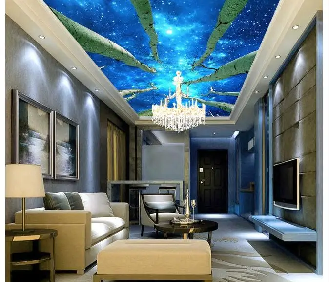 

Custom 3d photo wallpaper 2016 non-woven The night sky stars under the big tree frescoes Milky Way wallpaper