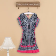 vestido feminino women plus size summer dresses 2017 Loose Ethnic Print Skater Batwing sleeve tunics vin tunic dresses elegant