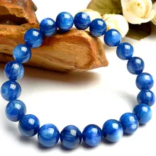 2016 New Fashion Blue Round Bead Bracelets For Women 9mm Genuine Kyanite Gems Natural Stone Crystal Stretch Charm Bracelet Femme