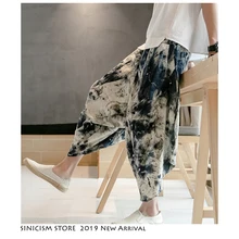 Sinicism Store мужские повседневные брюки с вентиляцией мужские летние брюки мужские в китайском стиле хлопковая и льняная одежда шаровары 5XL