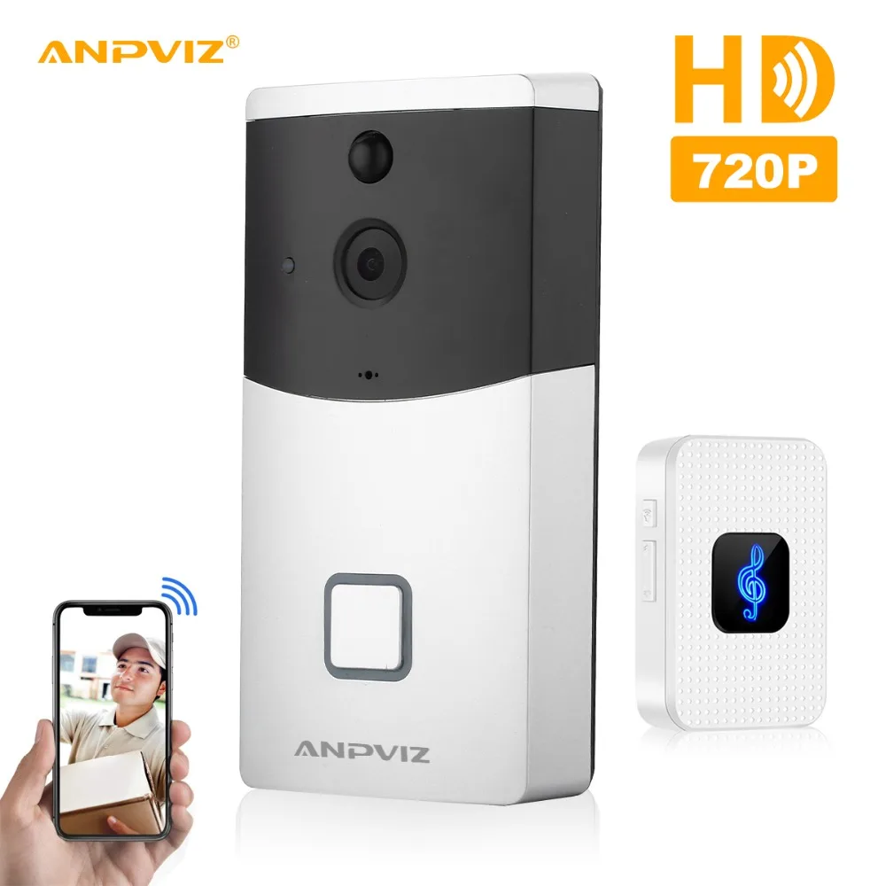 

Anpviz 720P Wireless WiFi Video Doorbell 1.0MP Doorbell Camera Night Vision Two-Way Audio Battery Operation Waterproof +Indoor