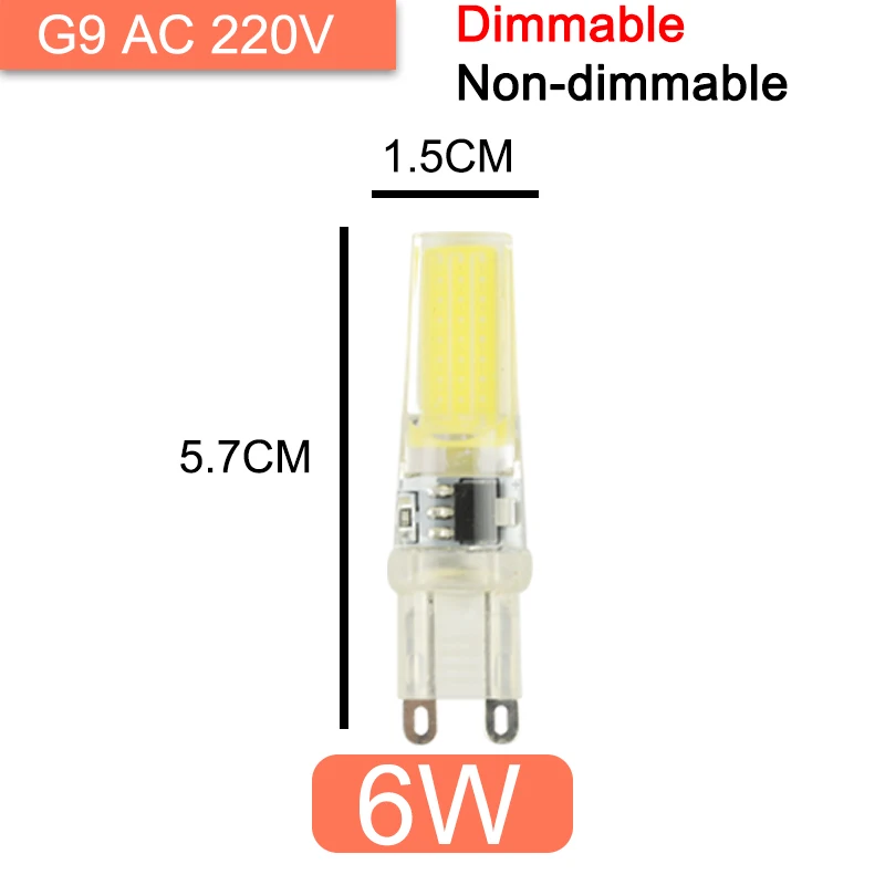 10 шт. COB затемненный светодиодный G4 светильник G9 светодиодный светильник 220V AC DC 12V светодиодный G9 3W 5W 6W SMD 2835 Светодиодный светильник ing заменить галогенные точечный светильник - Испускаемый цвет: G9 6W AC220V 10Pcs