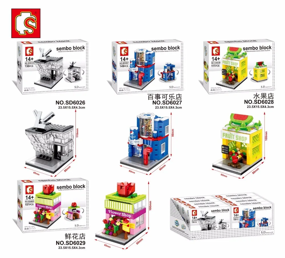 SEMBO Blocks Mini Store DIY Building Bricks Micro street Shop 3D Auction Model Educational Kids toys Boy Gifts SD6010-SD6017