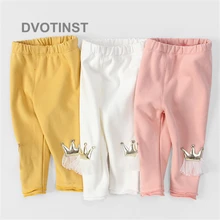 Dvotinst/штаны для новорожденных девочек Детские Зимние теплые брюки с короной модные хлопковые леггинсы для малышей Детские брюки