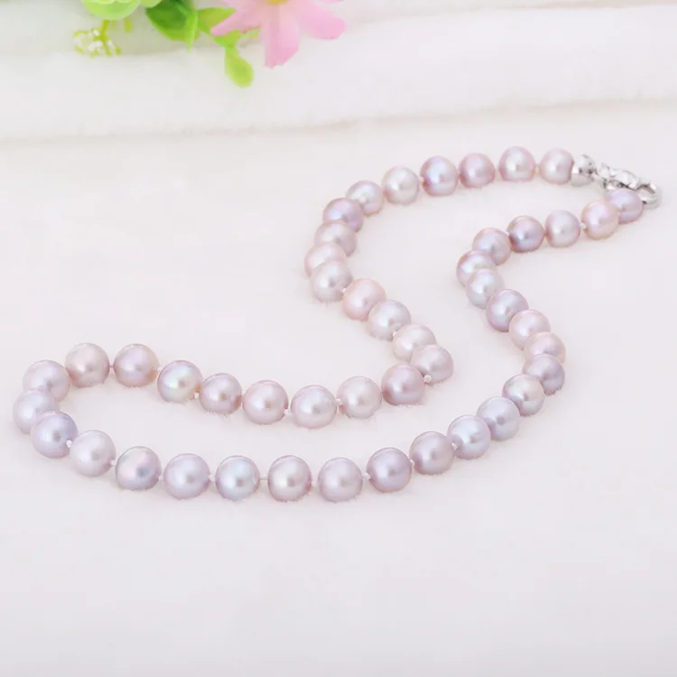 

OSHUER High Quality 8-9mm Lt Violet Baroque Necklace Natural White Freshwater Pearl Necklace For Choice Gift For Women Jewelry