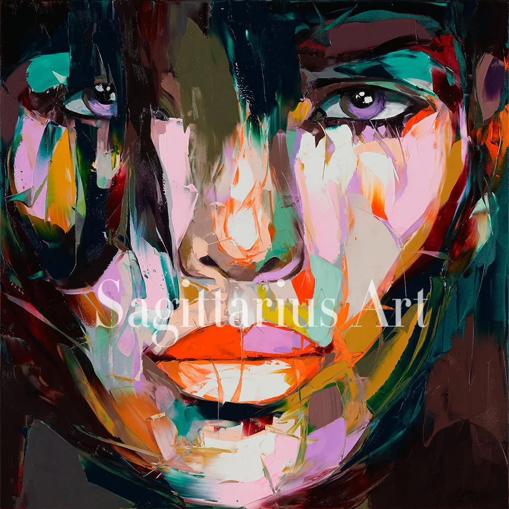 

Nielly Francoise Designer Hand Painted Abstract Knife Palette Oil Painting Canvens Wall Decor Cool Face Poster Living Room Fine