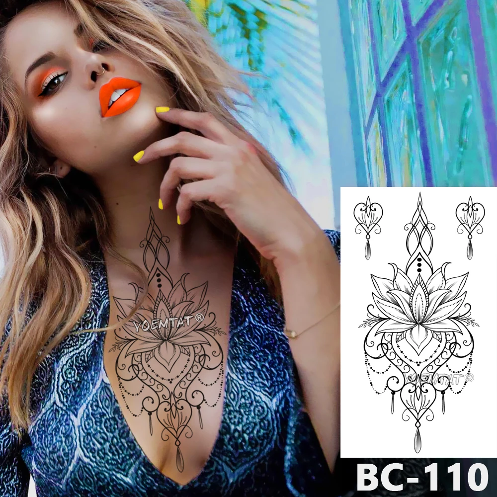 

1 Sheet Chest Body art Tattoo Temporary Waterproof tattoo Jewelry Lace Decal Waist Art Tattoo Sticker for Women