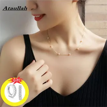 

Ataullah Fashion Shiny 925 Sterling Silver Floating Pearl Pendant Necklace Chain Choker For Women Trendy Jewelry NW004NS